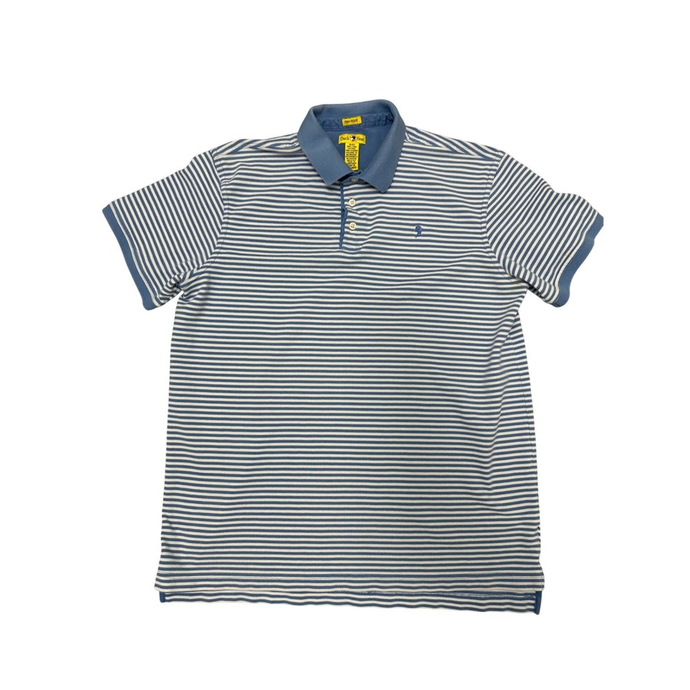 Vintage Duck Head Polo Pima Pique Light Blue White Striped Stains XL READ
